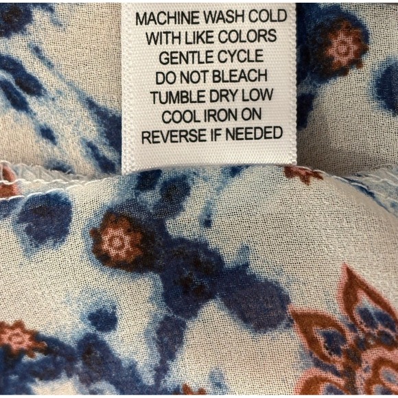 Cure Top Womens Large Wrap Ivory Blue Rust Geometric Sheer Lace Trim At Shoulder - Picture 6 of 8